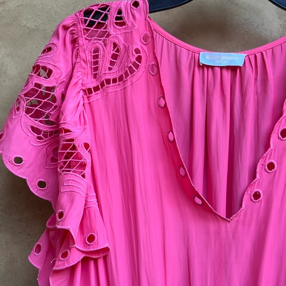 Ramy Brook Dress Mini Sz L Rochelle Style PunchPink ColorEmbroidery Sleeve/Skirt - Picture 5 of 8